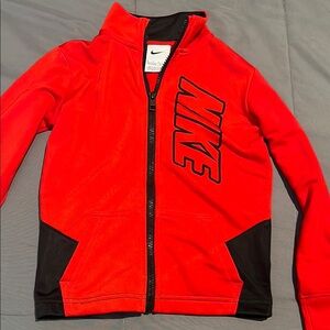 Nike Red and Black Hoodie with Sporty Full-Zip Design